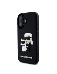 Karl Lagerfeld 3D-gummi Karl och Choupette-fodral till iPhone 16 Plus Svart