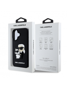 Karl Lagerfeld 3D-gummi Karl och Choupette-fodral till iPhone 16 Plus Svart