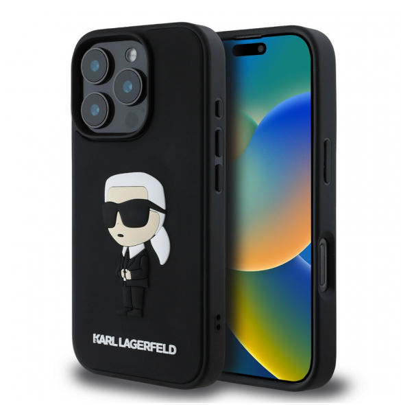 Karl Lagerfeld 3D Gummi Ikonik Fodral för iPhone 16 Pro Max Svart