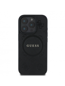 Guess Saffiano Peony Stamp MagSafe Fodral till iPhone 16 Pro Svart