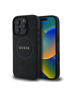 Guess Saffiano Peony Stamp MagSafe Fodral till iPhone 16 Pro Svart