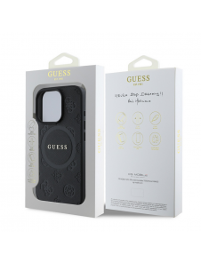 Guess Saffiano Peony Stamp MagSafe Fodral till iPhone 16 Pro Svart