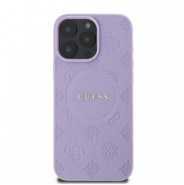 Guess Saffiano Peony Stamp MagSafe Fodral till iPhone 16 Pro Max Lila