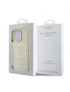 Guess Saffiano Peony Stamp MagSafe Fodral till iPhone 16 Pro Max Gold
