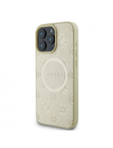 Guess Saffiano Peony Stamp MagSafe Fodral till iPhone 16 Pro Gold