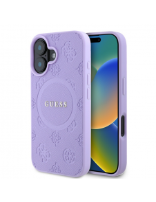 Guess Saffiano Peony Stamp MagSafe Fodral till iPhone 16 Lila