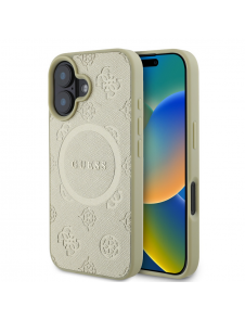 Guess Saffiano Peony Stamp MagSafe Fodral till iPhone 16 Gold