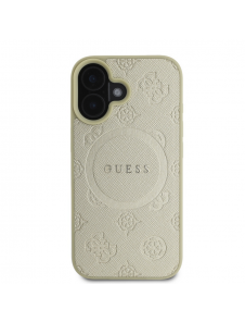 Guess Saffiano Peony Stamp MagSafe Fodral till iPhone 16 Gold