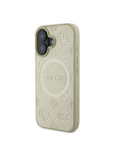 Guess Saffiano Peony Stamp MagSafe Fodral till iPhone 16 Gold