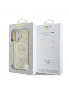 Guess Saffiano Peony Stamp MagSafe Fodral till iPhone 16 Gold