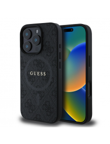 Guess PU Leather 4G Colored Ring MagSafe Fodral för iPhone 16 Pro Svart