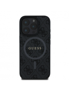 Guess PU Leather 4G Colored Ring MagSafe Fodral för iPhone 16 Pro Svart
