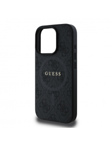 Guess PU Leather 4G Colored Ring MagSafe Fodral för iPhone 16 Pro Svart