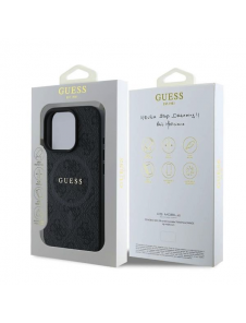 Guess PU Leather 4G Colored Ring MagSafe Fodral för iPhone 16 Pro Svart
