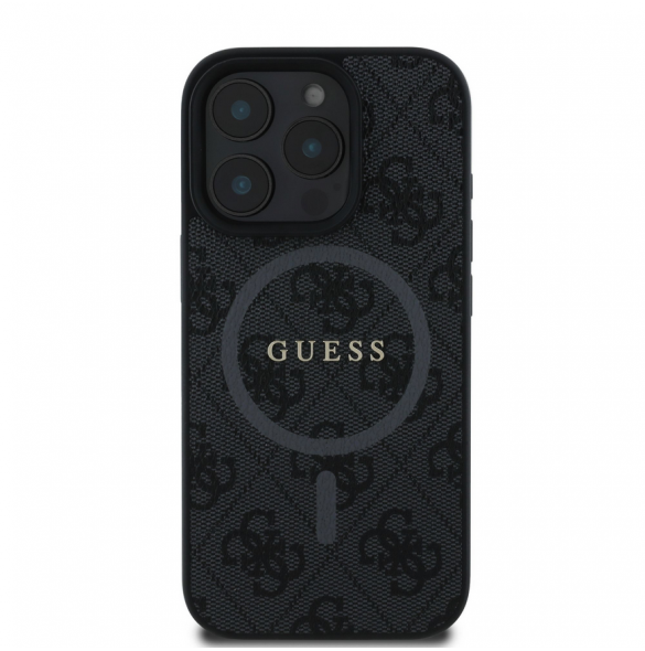 Guess PU Leather 4G Colored Ring MagSafe Fodral för iPhone 16 Pro Max Svart