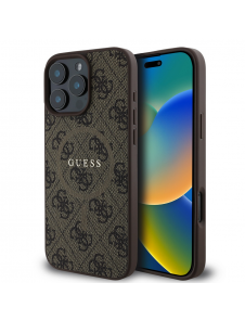 Guess PU Leather 4G Colored Ring MagSafe Fodral för iPhone 16 Pro Brown