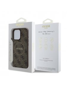 Guess PU Leather 4G Colored Ring MagSafe Fodral för iPhone 16 Pro Brown