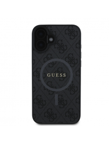 Guess PU Leather 4G Colored Ring MagSafe Fodral för iPhone 16 Plus Svart