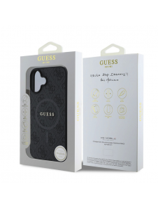 Guess PU Leather 4G Colored Ring MagSafe Fodral för iPhone 16 Plus Svart