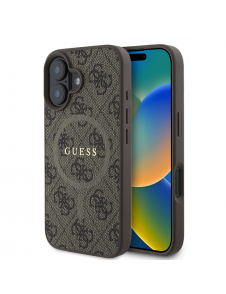 Guess PU Leather 4G Colored Ring MagSafe Fodral för iPhone 16 Plus Brun