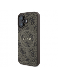 Guess PU Leather 4G Colored Ring MagSafe Fodral för iPhone 16 Plus Brun