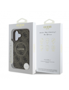 Guess PU Leather 4G Colored Ring MagSafe Fodral för iPhone 16 Plus Brun