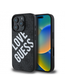 Guess PU Leather 4G Big Love Logo MagSafe Fodral för iPhone 16 Pro Svart
