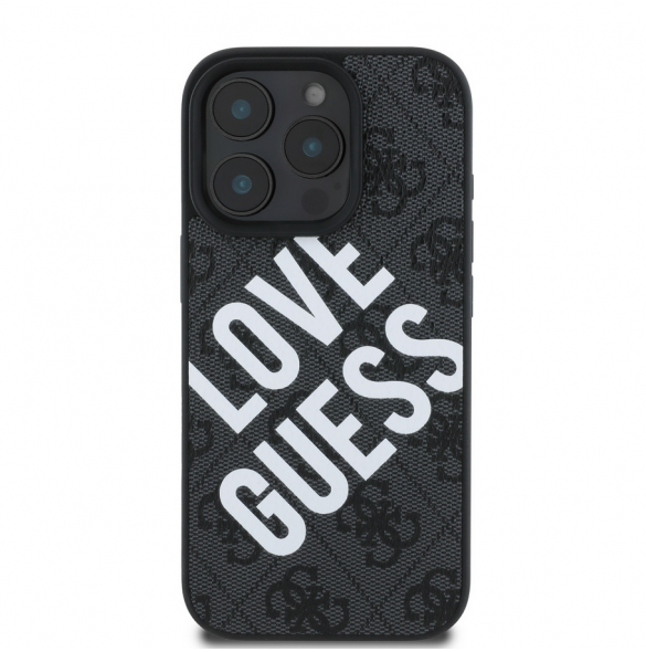 Guess PU Leather 4G Big Love Logo MagSafe Fodral för iPhone 16 Pro Max Svart