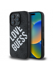 Guess PU Leather 4G Big Love Logo MagSafe Fodral för iPhone 16 Pro Max Svart