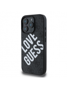 Guess PU Leather 4G Big Love Logo MagSafe Fodral för iPhone 16 Pro Max Svart