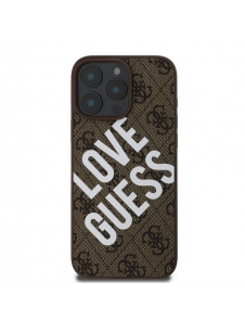 Guess PU Leather 4G Big Love Logo MagSafe Fodral för iPhone 16 Pro Max Brun