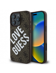 Guess PU Leather 4G Big Love Logo MagSafe Fodral för iPhone 16 Pro Brun