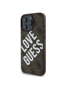 Guess PU Leather 4G Big Love Logo MagSafe Fodral för iPhone 16 Pro Brun