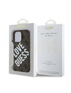 Guess PU Leather 4G Big Love Logo MagSafe Fodral för iPhone 16 Pro Brun
