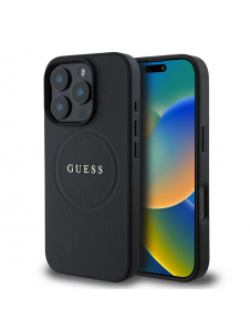 Guess PU Grained Classic Logo MagSafe Fodral för iPhone 16 Pro Max Svart