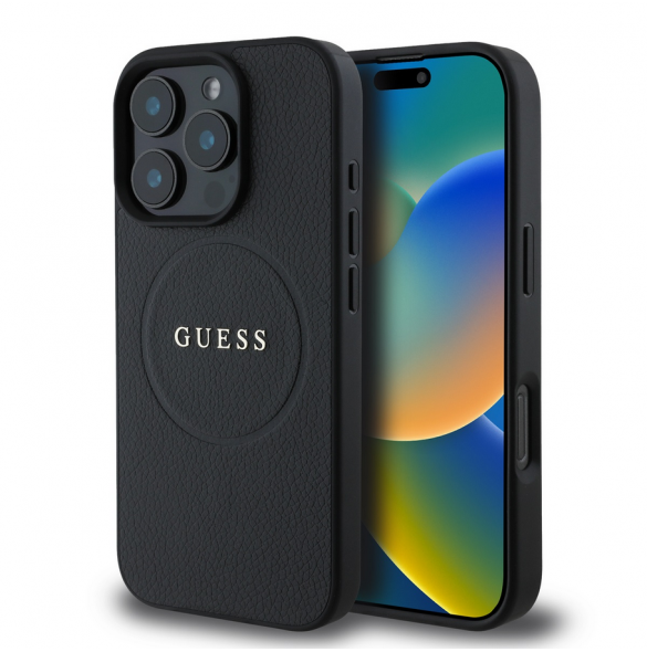 Guess PU Grained Classic Logo MagSafe Fodral för iPhone 16 Pro Max Svart