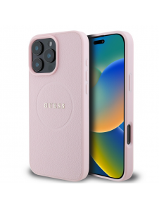 Guess PU Grained Classic Logo MagSafe Fodral för iPhone 16 Pro Max Rosa