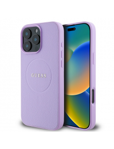 Guess PU Grained Classic Logo MagSafe Fodral för iPhone 16 Pro Max Lila
