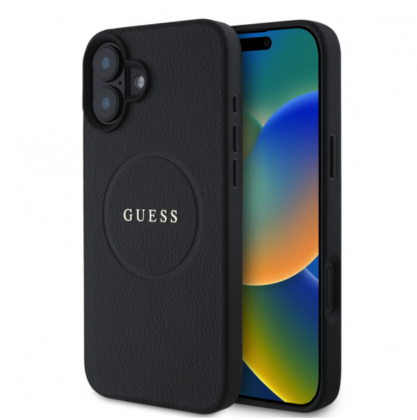Guess PU Grained Classic Logo MagSafe Fodral för iPhone 16 Plus Svart