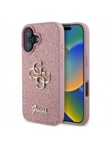 Guess PU Fixed Glitter 4G metalllogofodral för iPhone 16 Rosa
