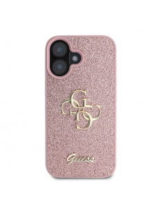 Guess PU Fixed Glitter 4G metalllogofodral för iPhone 16 Rosa