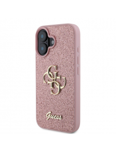 Guess PU Fixed Glitter 4G metalllogofodral för iPhone 16 Rosa