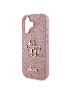 Guess PU Fixed Glitter 4G metalllogofodral för iPhone 16 Rosa