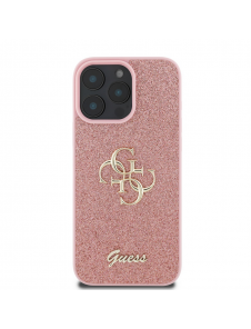 Guess PU Fixed Glitter 4G metalllogofodral för iPhone 16 Pro Pink