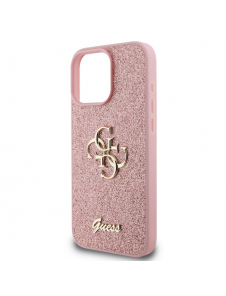 Guess PU Fixed Glitter 4G metalllogofodral för iPhone 16 Pro Pink