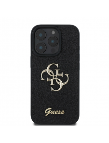 Guess PU Fixed Glitter 4G metalllogofodral för iPhone 16 Pro Max Svart