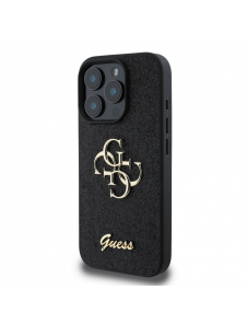 Guess PU Fixed Glitter 4G metalllogofodral för iPhone 16 Pro Max Svart