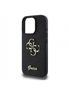 Guess PU Fixed Glitter 4G metalllogofodral för iPhone 16 Pro Max Svart