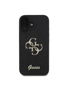 Guess PU Fixed Glitter 4G metalllogofodral för iPhone 16 Plus Svart