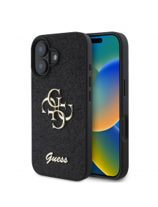 Guess PU Fixed Glitter 4G metalllogofodral för iPhone 16 Plus Svart